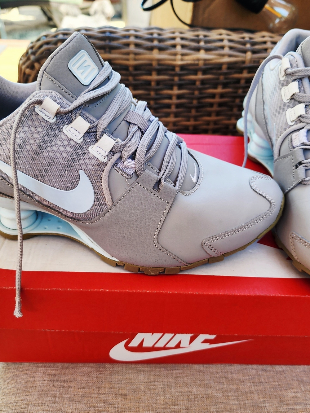 Nike Grey and Baby Blue Athletic Shox Sneakers with Baby Blue Swoosh